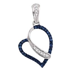 Round Blue Color Enhanced Diamond Heart Pendant 1/8 Cttw 10kt White Gold