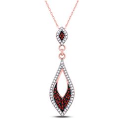 Round Red Color Enhanced Diamond Pointed Oval Pendant 1/6 Cttw 10kt Rose Gold