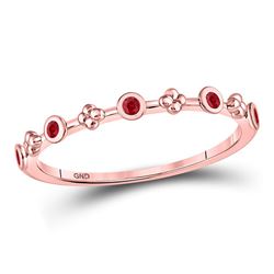 Round Ruby Dot Flower Stackable Band Ring 1/12 Cttw 10kt Rose Gold