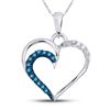 Image 1 : Round Blue Color Enhanced Diamond Heart Outline Pendant 1/10 Cttw 10kt White Gold