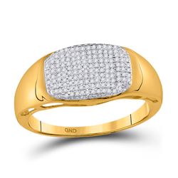 Mens Round Pave-set Diamond Oval Cluster Ring 1/4 Cttw 10kt Yellow Gold