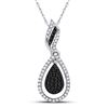 Image 1 : Round Black Color Enhanced Diamond Teardrop Pendant 1/3 Cttw 10kt White Gold