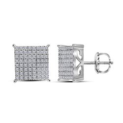 Diamond Cindys Dream Square Cluster Stud Earrings 1.00 Cttw 10kt White Gold