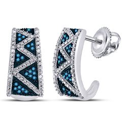 Round Blue Color Enhanced Diamond Half J Hoop Earrings 1/10 Cttw 10kt White Gold