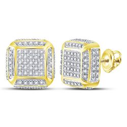 Mens Diamond Square Cluster Stud Earrings 1/2 Cttw 10kt Yellow Gold