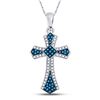 Image 1 : Blue Color Enhanced Diamond Cross Crucifix Pendant 1/4 Cttw 10k White Gold