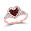 Image 1 : Round Red Color Enhanced Diamond Heart Ring 1/5 Cttw 10kt Rose Gold