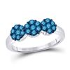 Image 1 : Round Blue Color Enhanced Diamond Cluster Ring 3/4 Cttw 10kt White Gold