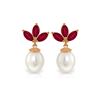 Image 1 : Genuine 9.5 ctw Ruby & Pearl Earrings 14KT Rose Gold - REF-35F2Z