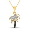 Image 1 : Round Black Color Enhanced Diamond Nautical Palm Tree Beach Pendant 1/8 Cttw 10kt Yellow Gold