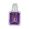 Image 1 : Amethyst Solitaire Diamond-accent Pendant 1/4 Cttw 14kt White Gold