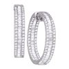 Image 1 : Baguette Diamond Inside Outside Hoop Earrings 3-1/3 Cttw 14kt White Gold