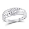 Image 1 : Mens Diamond Curved Single Row Matte Band Ring 1/3 Cttw 10kt White Gold