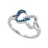 Image 1 : Round Blue Color Enhanced Diamond Heart Ring 1/6 Cttw 10kt White Gold