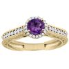 Image 1 : 0.99 CTW Amethyst & Diamond Ring 14K Yellow Gold - REF-57K2W