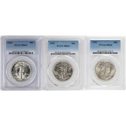 Lot of (3) 1943 Walking Liberty Half Dollar Coins NGC MS64
