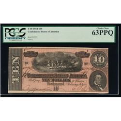 1864 $10 Confederate States of America Note PCGS 63PPQ