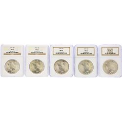 Lot of (5) 1923 $1 Peace Silver Dollar Coins NGC MS65