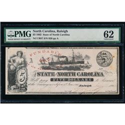 1862 $5 Raleigh NC Obsolete Note PMG 62