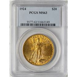 1924 $20 St. Gaudens Double Eagle Gold Coin PCGS MS63