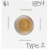 Image 1 : 1854 Type 2 $1 Indian Princess Head Gold Dollar Coin