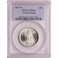 1937B Switzerland 2 Francs Silver Coin PCGS MS64