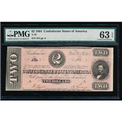 1864 $2 Confederate States of America Note PMG 63EPQ