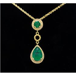 14KT Yellow Gold Emerald Pendant with Chain