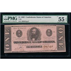 1862 $1 Confederate States of America Note PMG 55EPQ