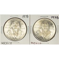 Lot of (2) 1978 Mexico Cien Pesos Silver Coins