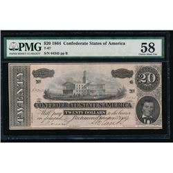 1864 $20 Confederate States of America Note PMG 58