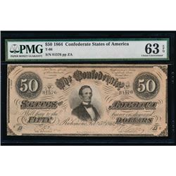 1864 $50 Confederate States of America Note PMG 63EPQ