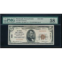 1929 $5 Pittsburgh National Bank Note PMG 58