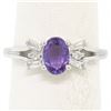 Image 1 : 14K White Gold 1.05 ctw Oval Amethyst Solitaire Ring w/ 6 Diamond Accents