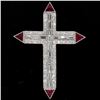 Image 1 : Platinum 1.56 ctw Round Baguette Diamond & Trillion Ruby Cross Pendant Pin Brooc