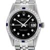 Rolex Mens Stainless Steel Black Diamond & Sapphire Datejust Wristwatch