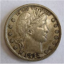 1892-O BARBER QUARTER AU