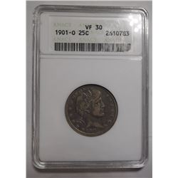 1901-O BARBER QUARTER ANACS VF-30