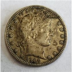 1909-D BARBER QUARTER AU-58