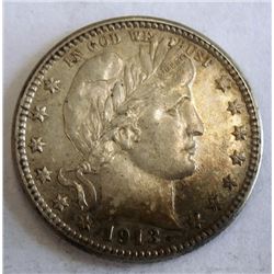 1913-D BARBER QUARTER AU-55