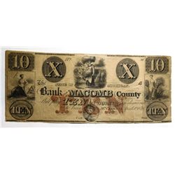 1858 BANK OF MALCOMB COUNTY $10.00 NOTE F/VF