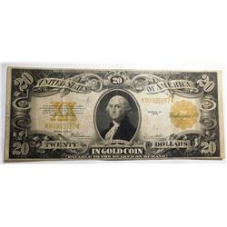 1922 $20.00 GOLD CERTIFICATE VF/XF