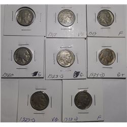 LOT OF EIGHT MIXED DATE BETTER DATE BUFFALO NICKELS GOOD-FINE (8 COINS)