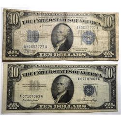 LOT OF 1934-A VG AND 1953 VF $10.00 SILVER CERTIFICATES (2 NOTES)