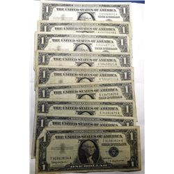 LOT OF NINE 1957 $1.00 SILVER CERTIFICATES F-AU (9 NOTES)