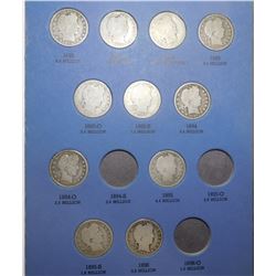 PARTIAL SET OF BARBER QUARTERS AVE. CIRC. (55 COINS)