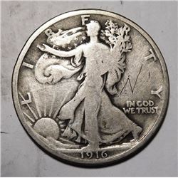 1916 WALKING LIBERTY HALF DOLLAR VG (OBV SCRATCH)