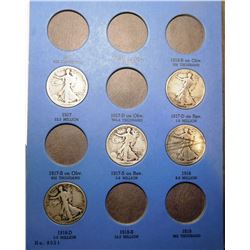 PARTIAL SET WALKER HALF DOLLARS 1917-1936-D GOOD-XF (16 COINS)