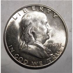 1948-D FRANKLIN HALF DOLLAR GEM BU FULL BELL LINES