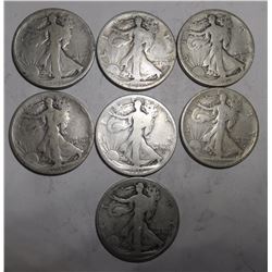 LOT OF SEVEN 1917-S OBV. WALKER HALF DOLLARS G/VG (7 COINS)